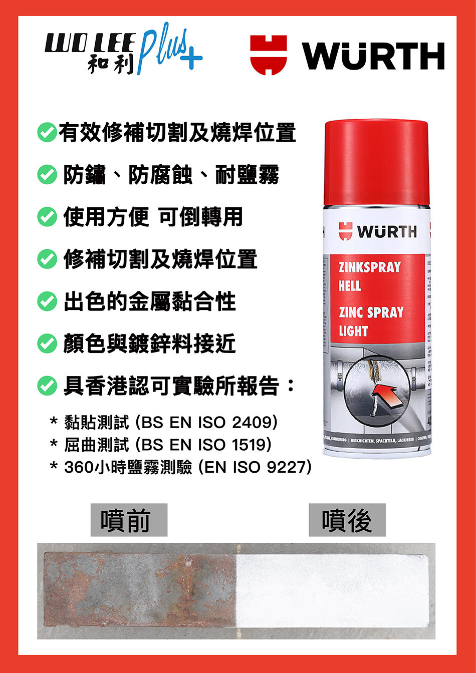 金屬表面鋅噴劑WURTH Zinc Metal Surface Spray-活虎牌亮鋅噴劑／金屬防銹劑介紹1