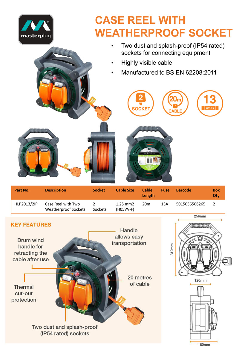 （批發／零售）英國Masterplug防水電線拖轆20米、2個13A防水插座-地盤電線轆-防水拖轆-防水蘇電線拖轆-拖轆線ReelsD1