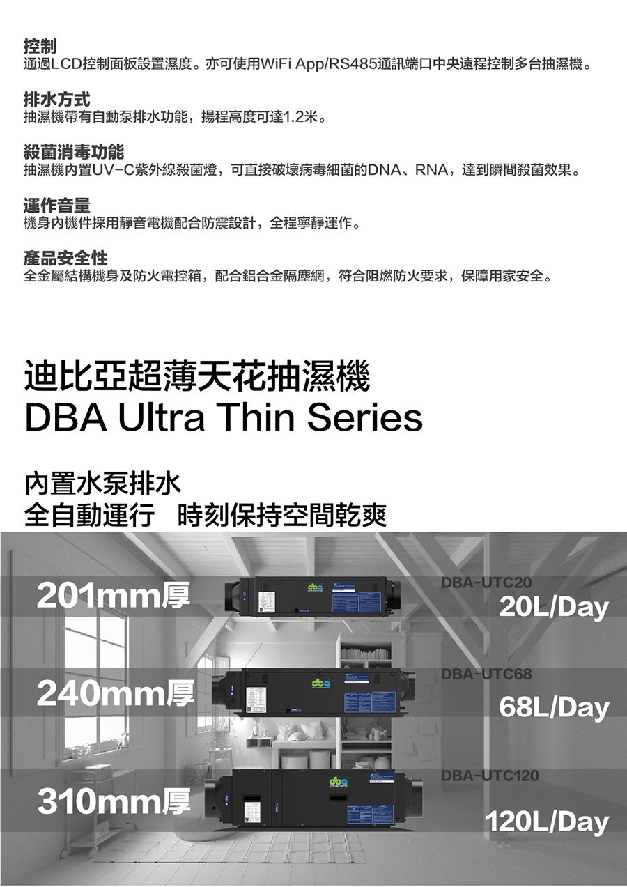 DBA-UTC68超薄吊掛式抽濕機​​規格2