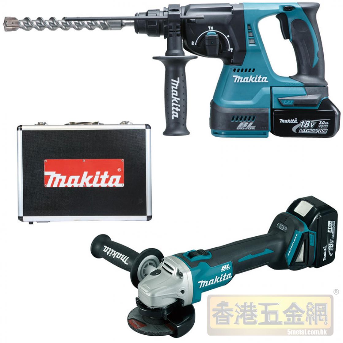 Makita 牧田 DLX2059MX 充電工具套裝 充電式角向磨光機 (DGA402) + 充電式電錘 (DHR242)