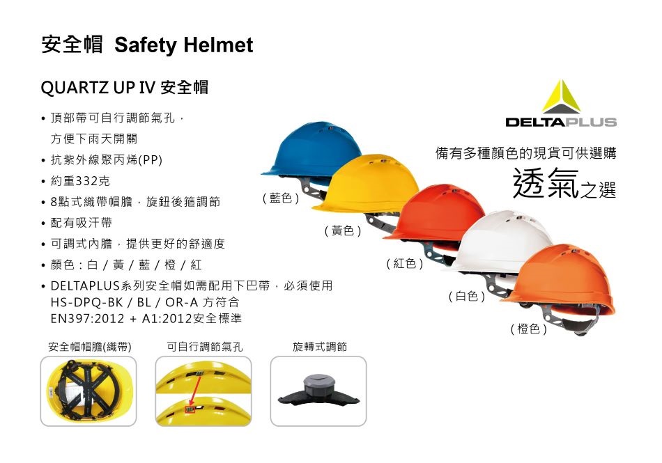 Delta Plus QUARTZ UP IV Safety Helmet Delta Plus安全帽 地盤安全帽頭盔 工業安全帽 工程安全帽 工業安全頭盔SPEC