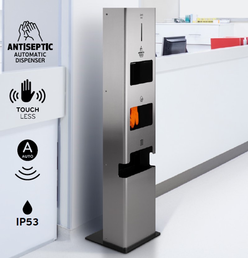 JNF多功能一站式洗手液機-自動消毒洗手液機連手套架連垃圾桶-MULTIFUNCTION-ANTISEPTIC-STATION1