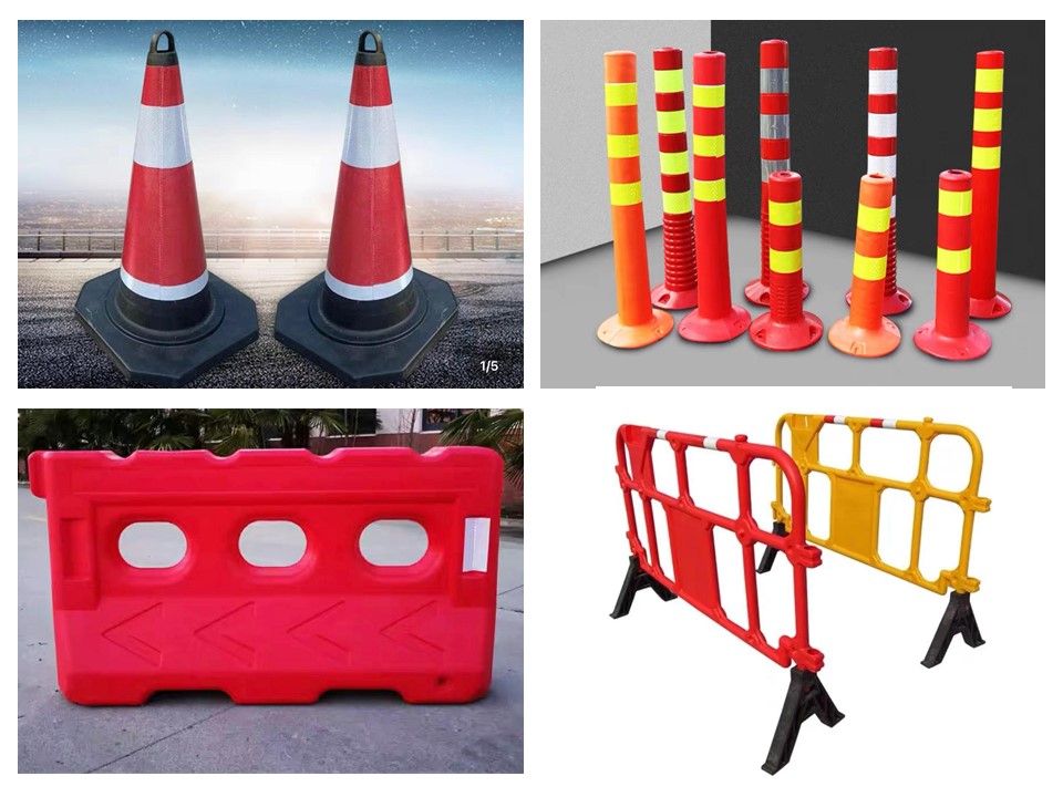 馬路工程路障系列：彈力防撞柱-交通錐雪糕筒-活動膠圍欄-充水護欄水馬（膠欄河）批發